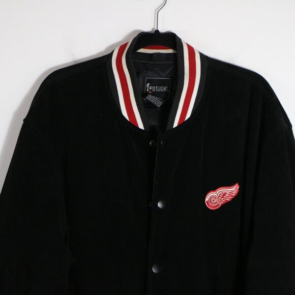 Vintage Spotlight Detroit Red Wings Hockey Suede Bomber Jacket Mens NHL Logo - Picture 2 of 8